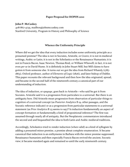 Paper Proposal for HOPOS 2010 John P. Mccaskey 408-867-4735