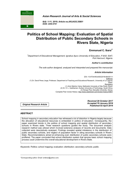 Evaluation of Spatial Distribution of Public Secondary Schools in Rivers State, Nigeria