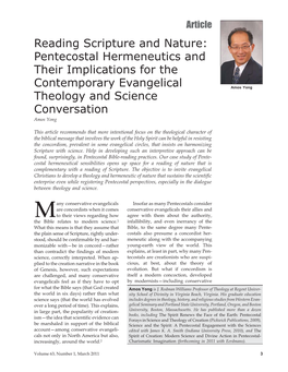Reading Scripture and Nature: Pentecostal Hermeneutics and Their Implications for The