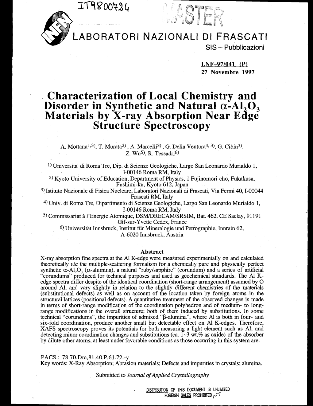 Characterization of Local Chemistry and Disorder in Synthetic and Natural A-AL03 Materials by X-Ray Absorption Near Edge Structure Spectroscopy