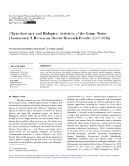 Ocotea (Lauraceae): a Review on Recent Research Results (2000-2016)