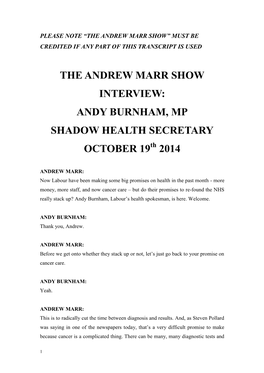 THE ANDREW MARR SHOW INTERVIEW: ANDY BURNHAM, MP SHADOW HEALTH SECRETARY OCTOBER 19Th 2014