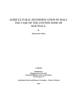 Agricultural Diversification in Mali: the Case of the Cotton Zone of Koutiala