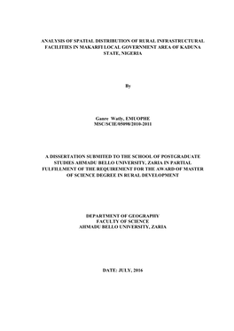 Analysis of Spatial Distribution of Rural Infrastructural Facilities in Makarfi Local Government Area of Kaduna State, Nigeria