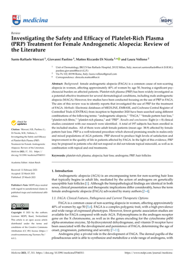 (PRP) Treatment for Female Androgenetic Alopecia: Review of the Literature