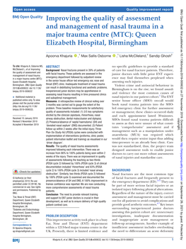 Improving the Quality of Assessment and Management of Nasal Trauma in a Major Trauma Centre (MTC): Queen Elizabeth Hospital, Birmingham