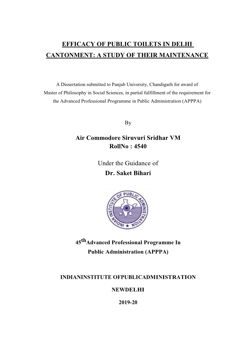 Efficacy of Public Toilets in Delhi Cantonment: a Study of Their Maintenance