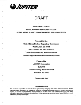 Draft Issues Related to Regulation of Reuse/Recycle