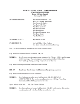 Minutes for House Political Subdivisions Committee 02/12