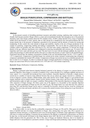 BIOGAS PURIFICATION, COMPRESSION and BOTTLING Ramesh Babu Nallamothu1, Abyot Teferra2, & Prof B.V