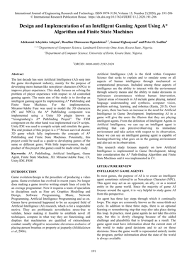 Design and Implementation of an Intelligent Gaming Agent Using A* Algorithm and Finite State Machines