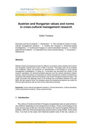 Austrian and Hungarian Values and Norms in Cross-Cultural Management Research