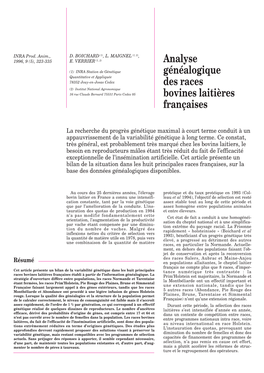 Analyse Généalogique Des Races Bovines Laitières Françaises