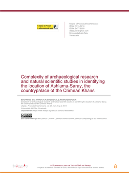 Complexity of Archaeological Research and Natural Scientific Studies in Identifying the Location of Ashlama-Saray, the Countrypalace of the Crimean Khans