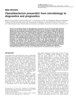 Faecalibacterium Prausnitzii: from Microbiology to Diagnostics and Prognostics