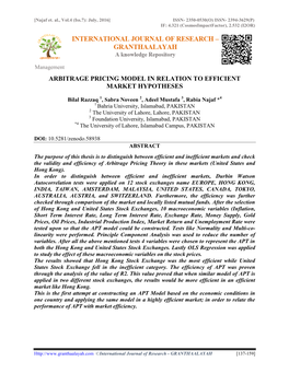 Arbitrage Pricing Model in Relation to Efficient Market Hypotheses