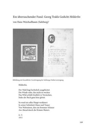 Ein Überraschender Fund. Georg Trakls Gedicht Hölderlin Von Hans Weichselbaum (Salzburg)1