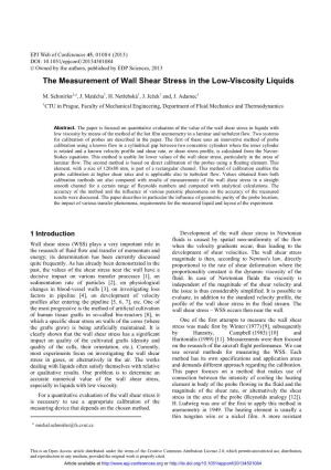 The Measurement of Wall Shear Stress in the Low-Viscosity Liquids