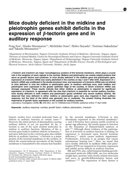 Mice Doubly Deficient in the Midkine and Pleiotrophin Genes Exhibit Deficits in the Expression of B-Tectorin Gene and in Auditory Response