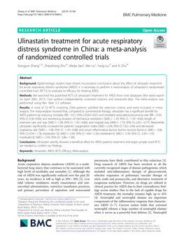 Ulinastatin Treatment for Acute Respiratory Distress Syndrome In