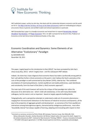 Economic Coordination and Dynamics: Some Elements of an Alternative “Evolutionary” Paradigm by GIOVANNI DOSI November 18, 2011