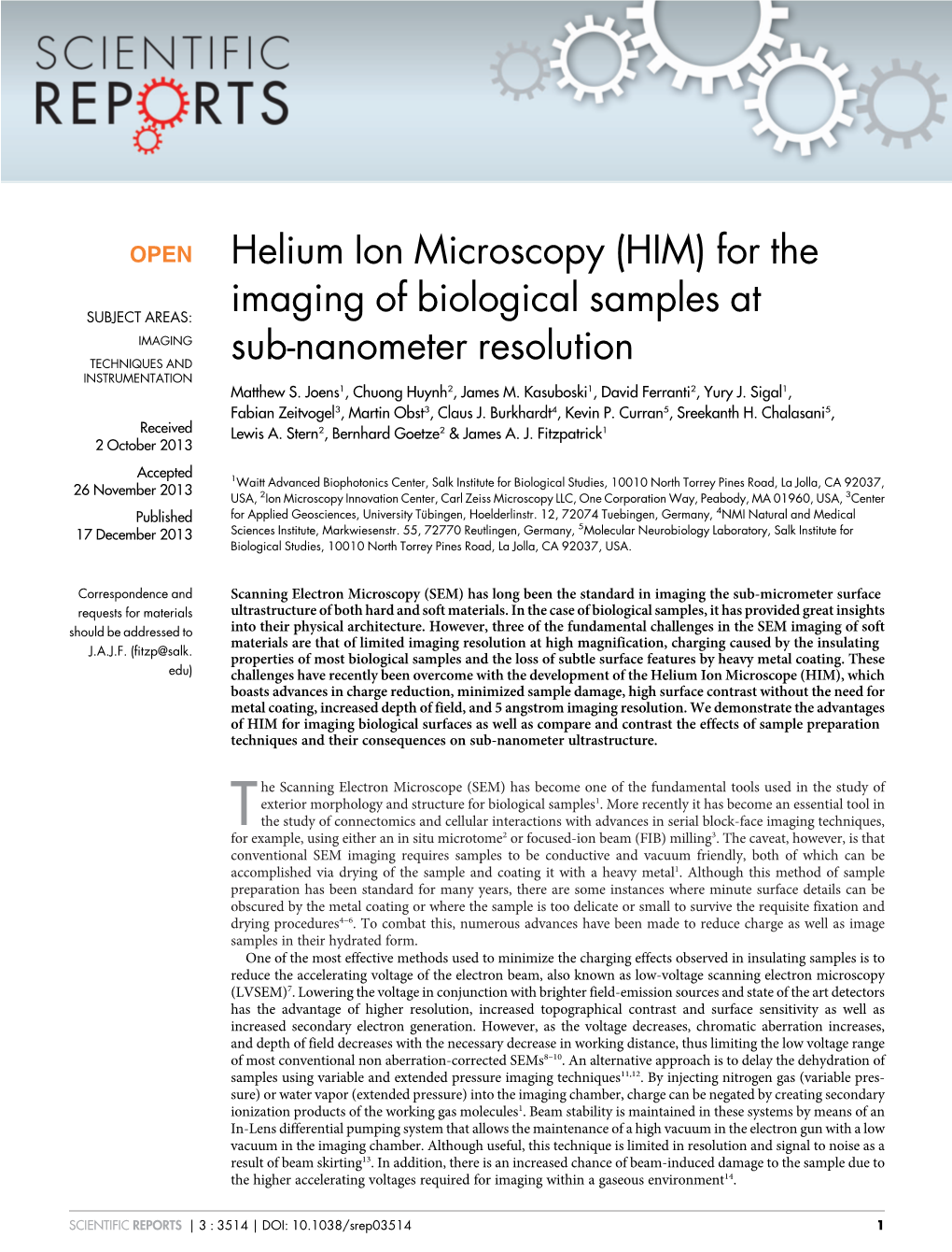 Helium Ion Microscopy (HIM) for The