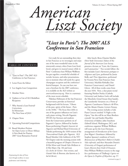 Liszt in Paris”: the 2007 ALS Conference in San Francisco