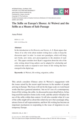 The Selfie on Europe's Shores: Ai Weiwei and the Selfie As a Means