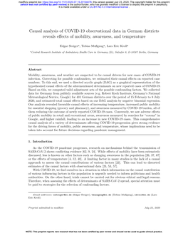 Causal Analysis of COVID-19 Observational Data in German Districts Reveals Eﬀects of Mobility, Awareness, and Temperature