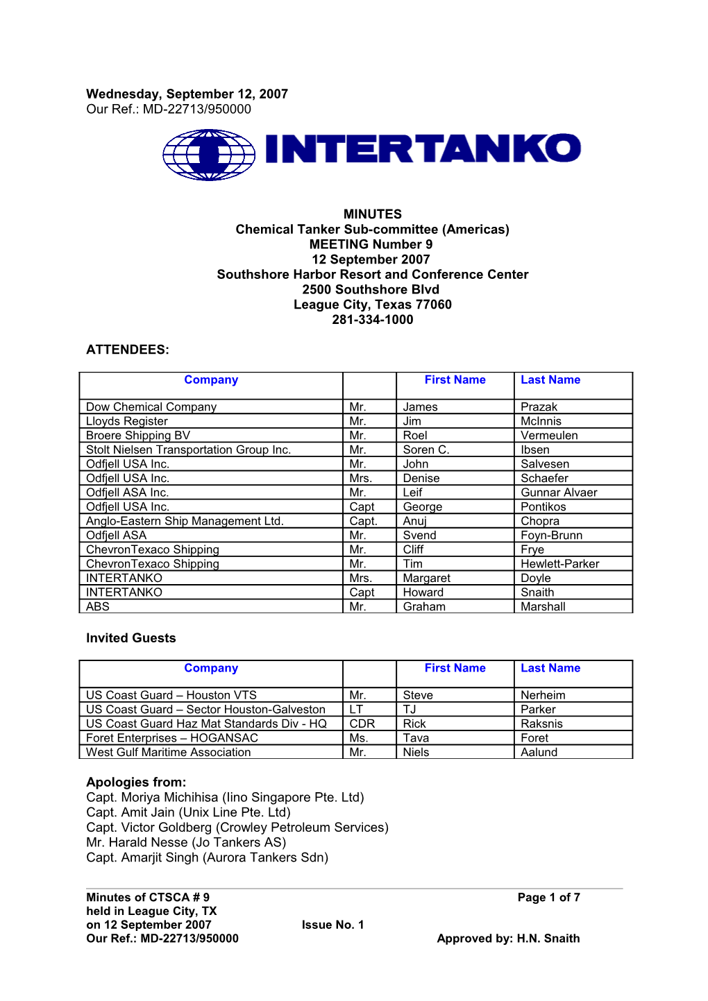 Chemical Tanker Sub-Committee (Americas)