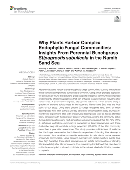 Why Plants Harbor Complex Endophytic Fungal Communities: Insights from Perennial Bunchgrass Stipagrostis Sabulicola in the Namib Sand Sea
