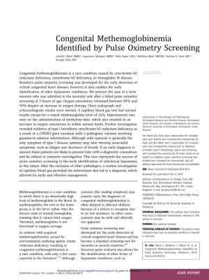 Congenital Methemoglobinemia Identified by Pulse Oximetry Screening Jennifer Ward, Jayashree Motwani, Nikki Baker, Matthew Nash, Andrew K