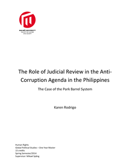 The Role of Judicial Review in the Anti- Corruption Agenda in the Philippines