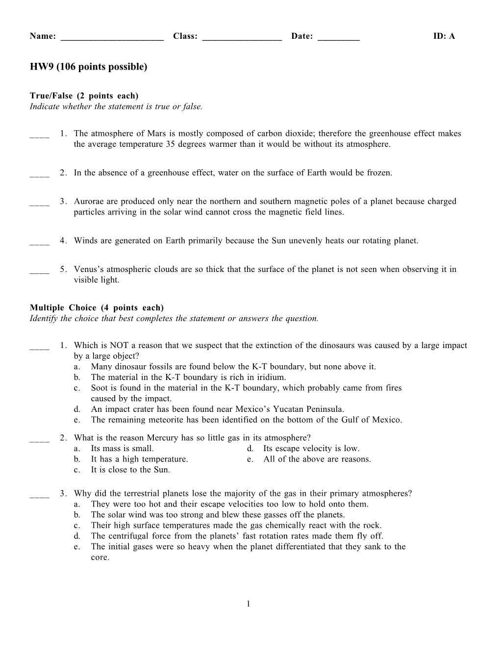 HW9 (106 Points Possible)