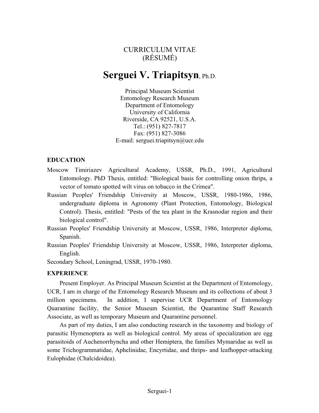 Serguei V. Triapitsyn, Ph.D