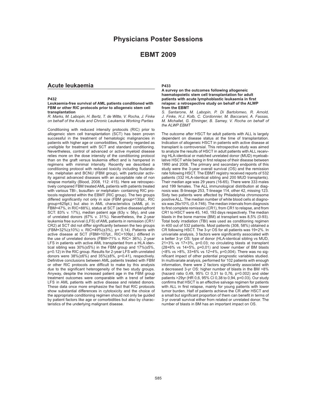 Physicians Poster Sessions EBMT 2009