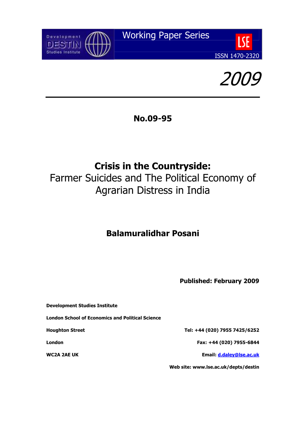 Farmer Suicides and the Political Economy of Agrarian Distress in India