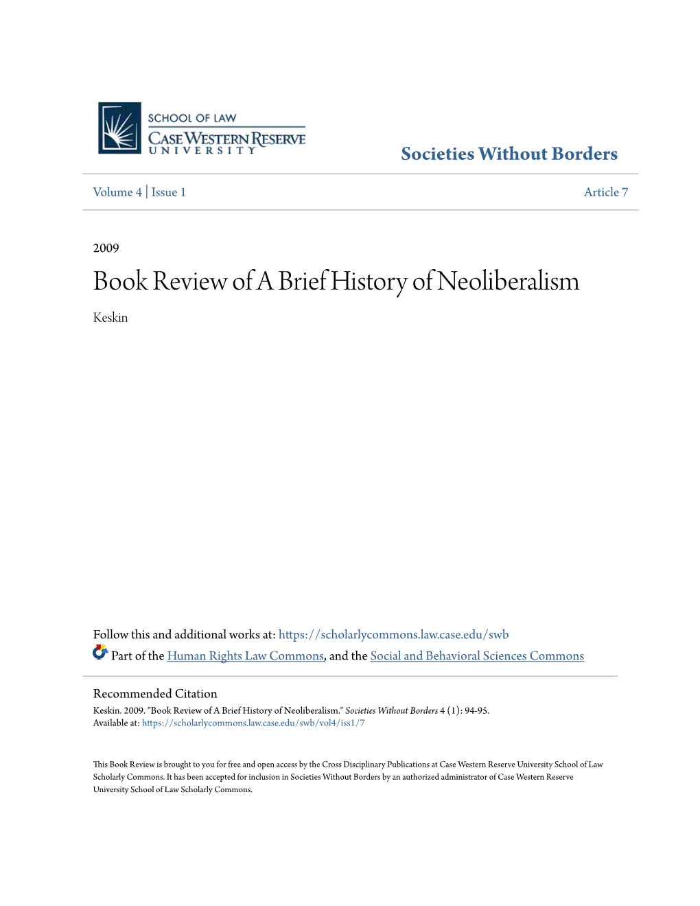 Book Review of a Brief History of Neoliberalism Keskin