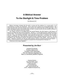 A Biblical Answer to the Starlight & Time Problem