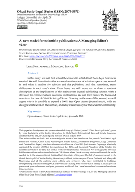 A New Model for Scientific Publications: a Managing Editor's View
