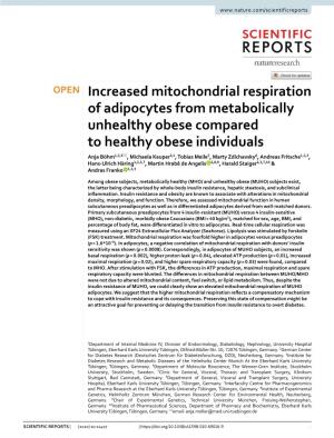 Increased Mitochondrial Respiration of Adipocytes from Metabolically
