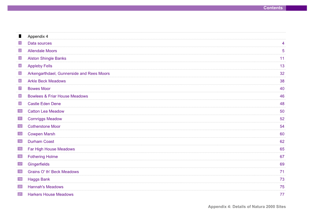 Appendix 4: Details of Natura 2000 Sites Contents