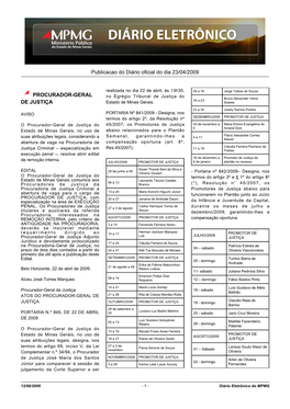 Publicacao Do Diário Oficial Do Dia 23/04/2009 PROCURADOR-GERAL DE JUSTIÇA