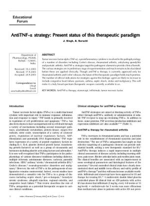 Antitnf-Α Strategy: Present Status of This Therapeutic Paradigm J