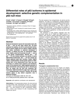 Differential Roles of P63 Isoforms in Epidermal Development: Selective Genetic Complementation in P63 Null Mice