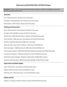 Resources and Activities Near Cal Poly Pomona