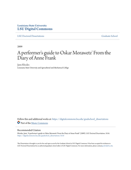 A Performer's Guide to Oskar Morawetz' from the Diary of Anne Frank Jami Rhodes Louisiana State University and Agricultural and Mechanical College