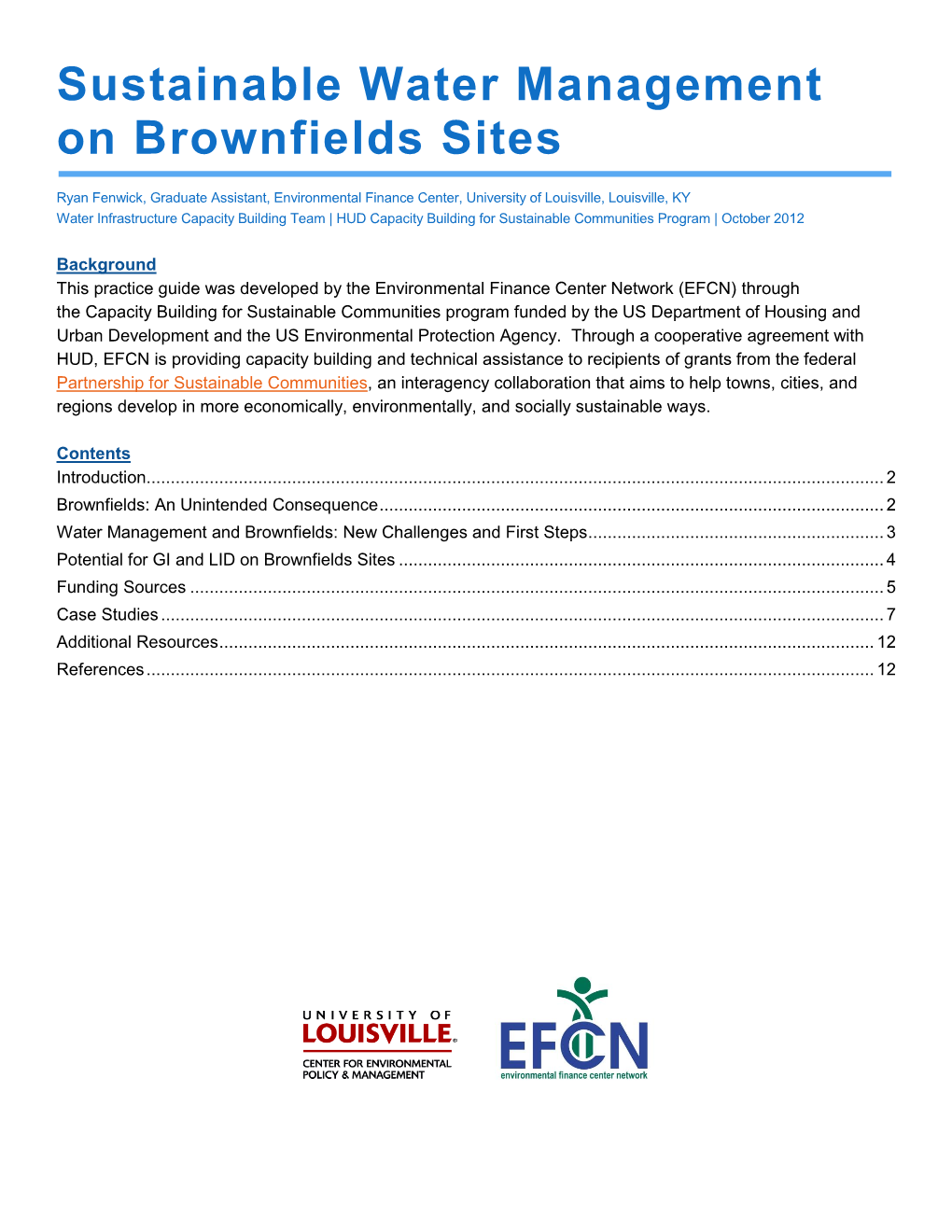 Sustainable Water Management on Brownfields Sites