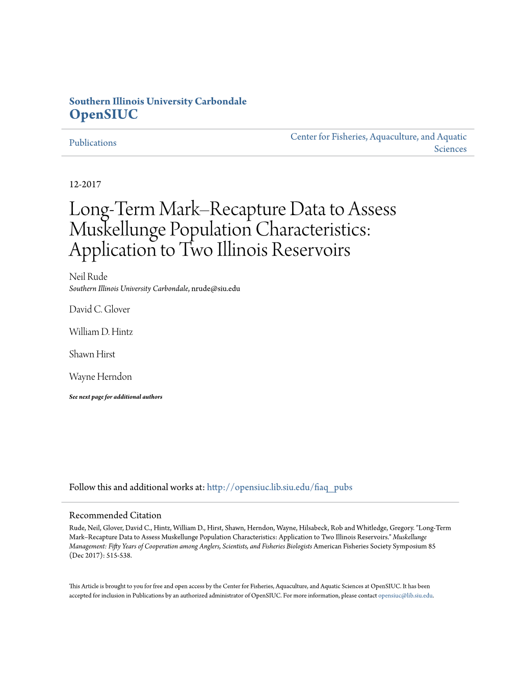 Long-Term Mark–Recapture Data to Assess Muskellunge