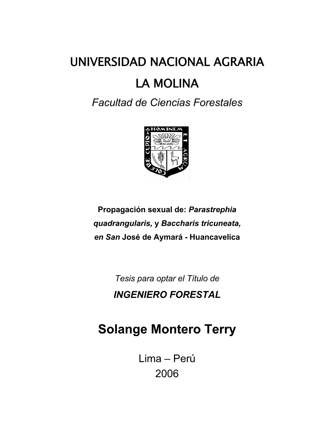 Tesis Para Optar El Título De INGENIERO FORESTAL